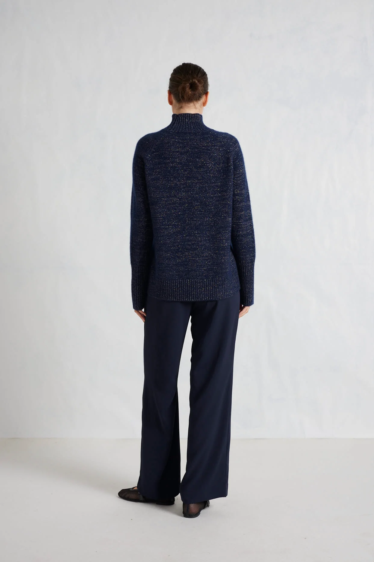 Fifi Polo Cashmere Sweater in Navy Lurex - Image 6