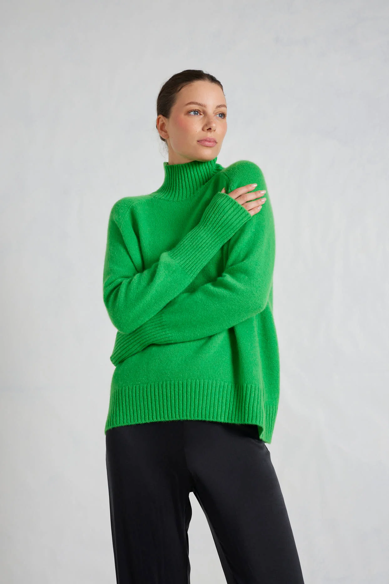 Fifi Polo Cashmere Sweater in Lime Green - Image 2
