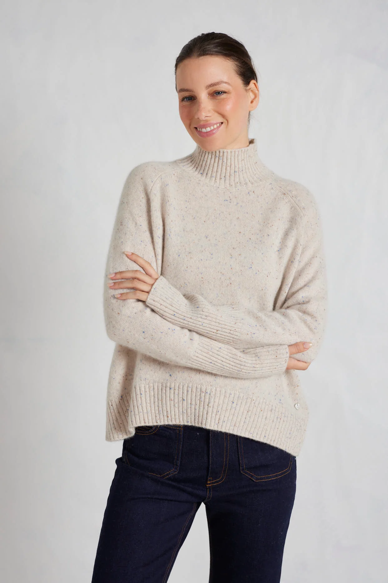 Fifi Polo Cashmere Sweater in Seashell - Image 3