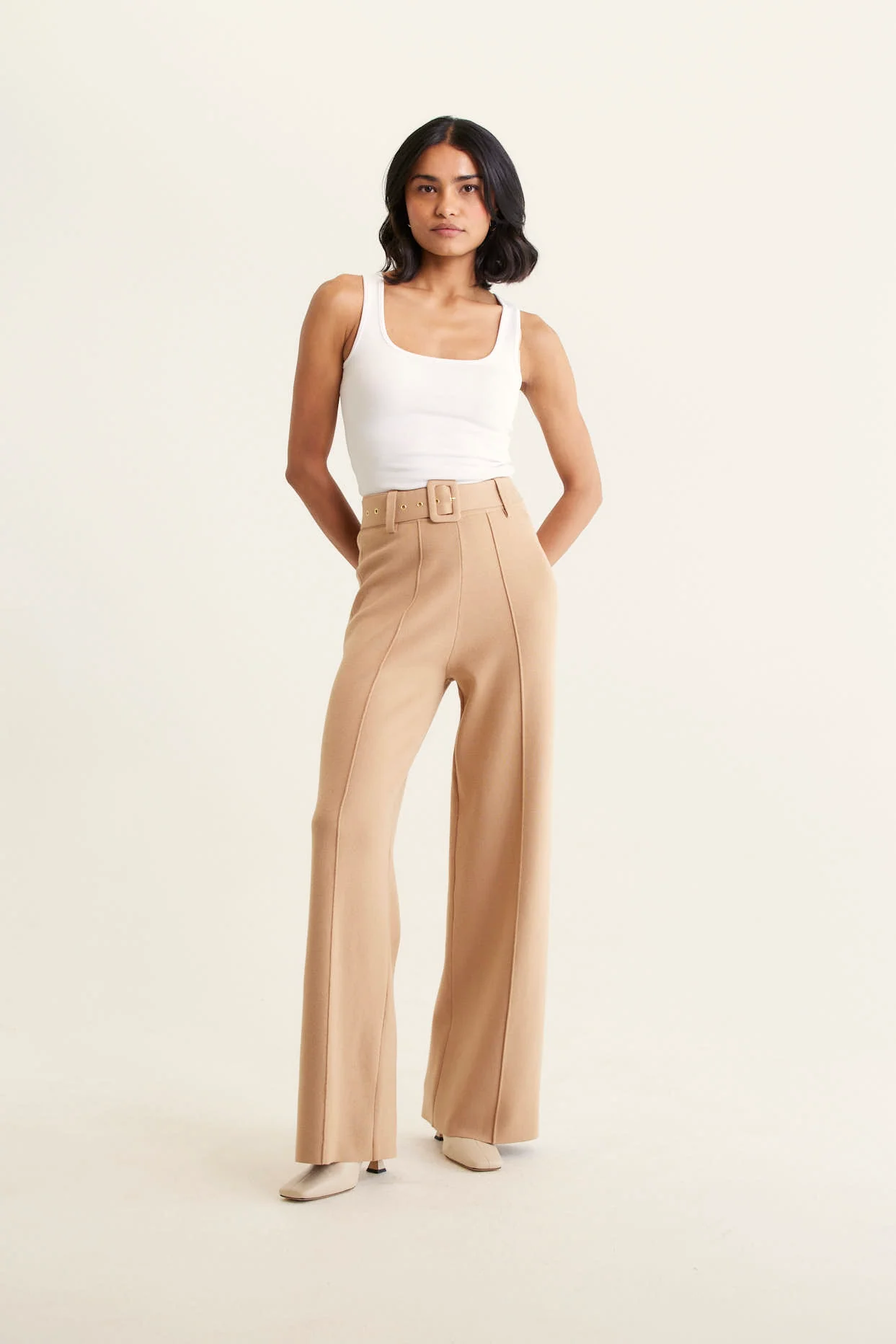 Hamilton Crepe Knit Pant In Tan - Image 4