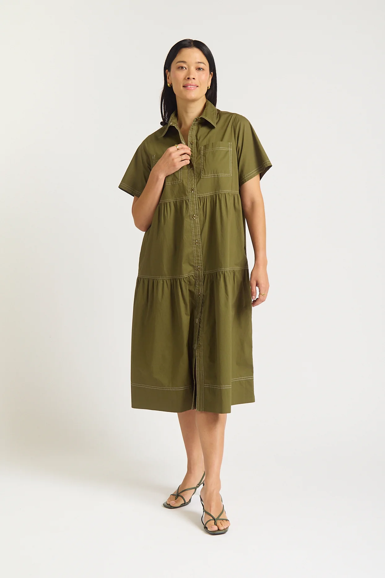 Hazel Poplin Midi Dress In Olive - Image 4
