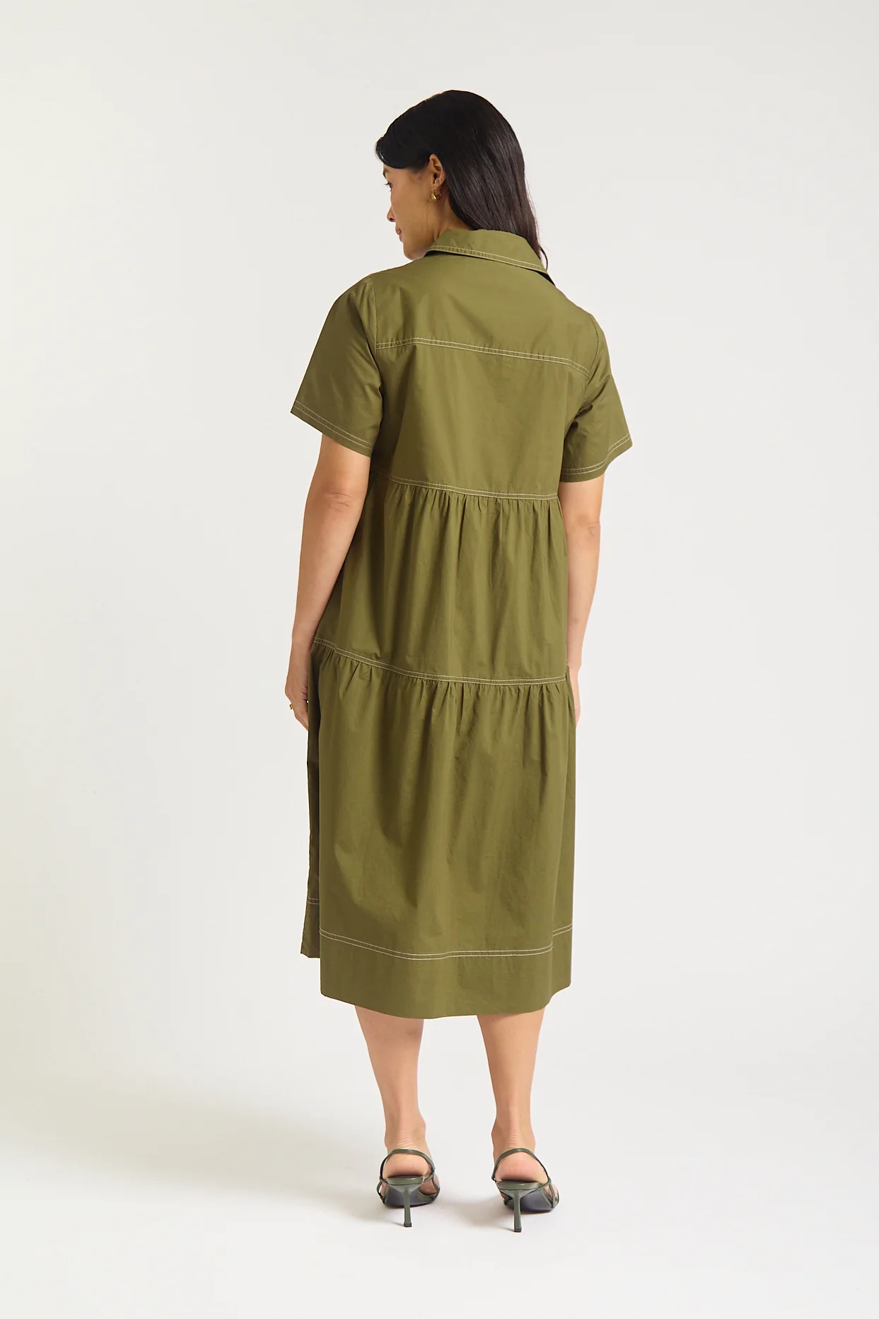 Hazel Poplin Midi Dress In Olive - Image 5