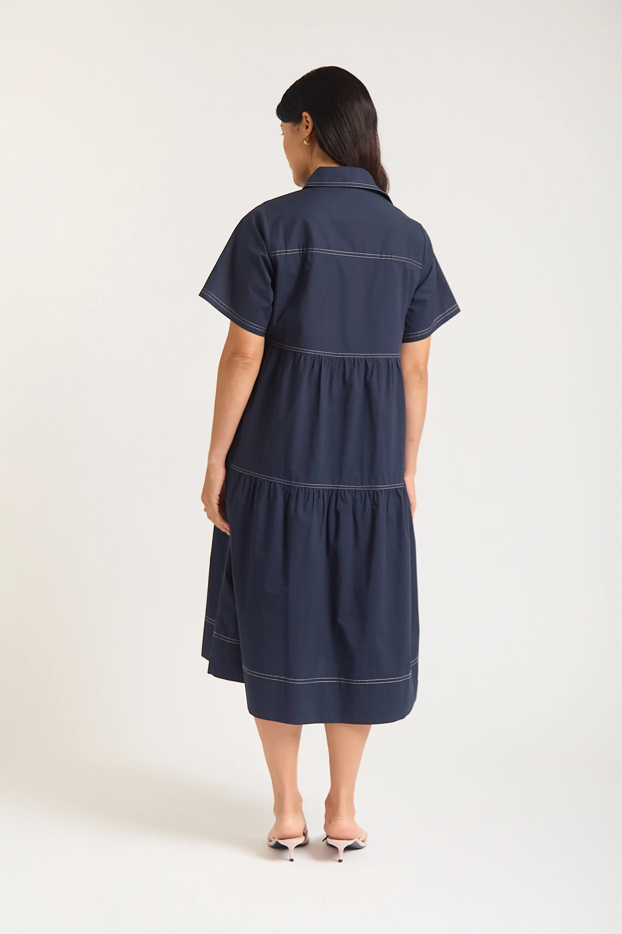 Hazel Poplin Midi Dress In Navy - Image 5
