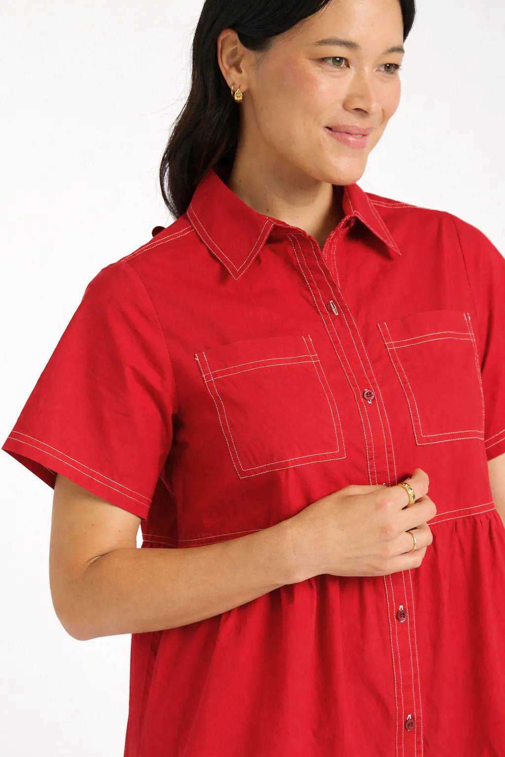 Hazel Poplin Midi Dress In Scarlet - Image 3
