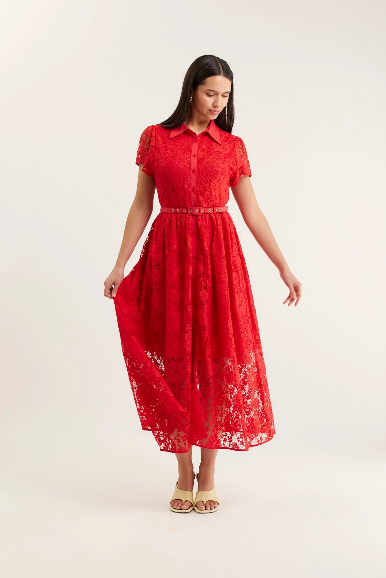 Heidi Lace Dress In Red - Image 2