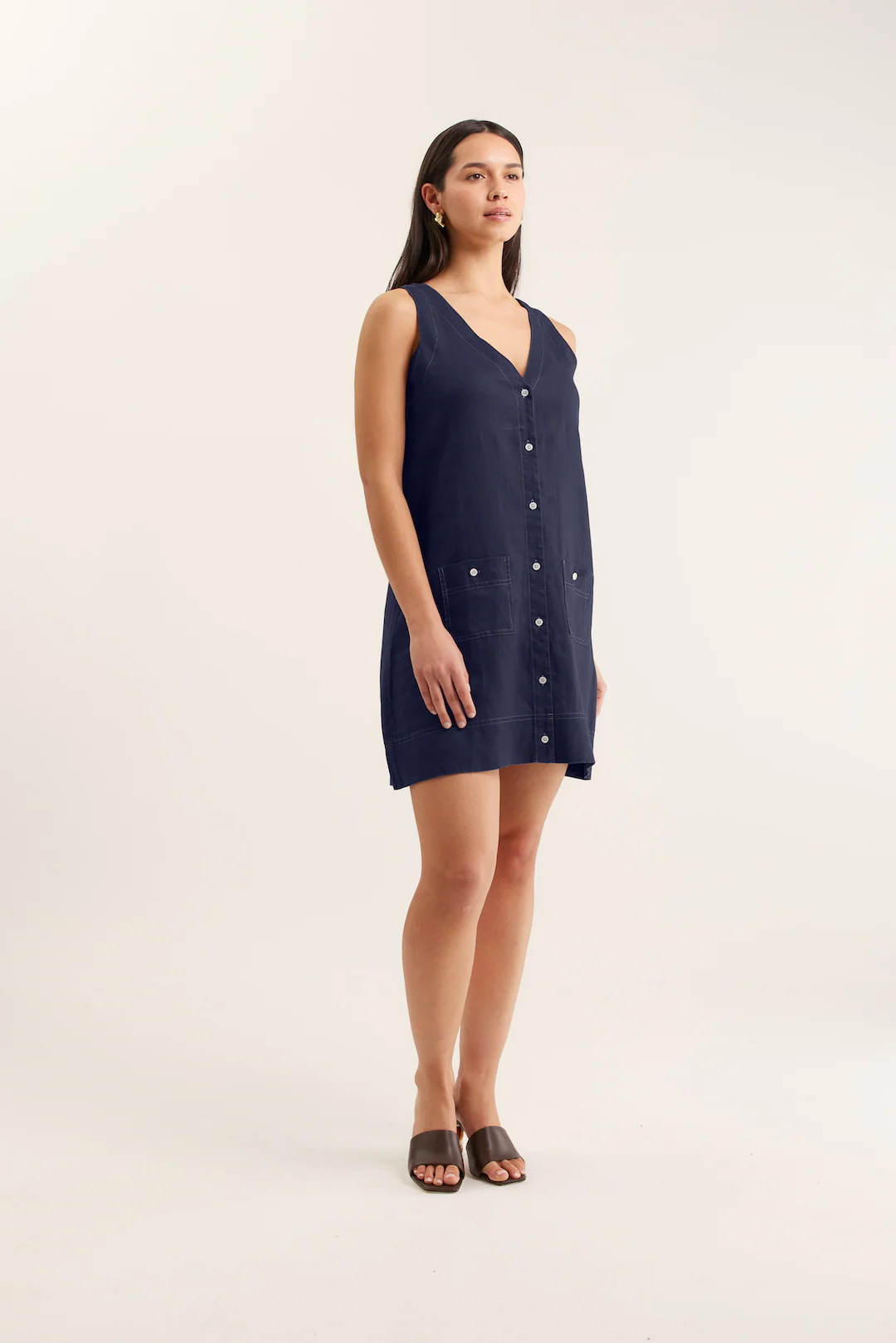 Tani Linen Dress In Navy/White - Image 4