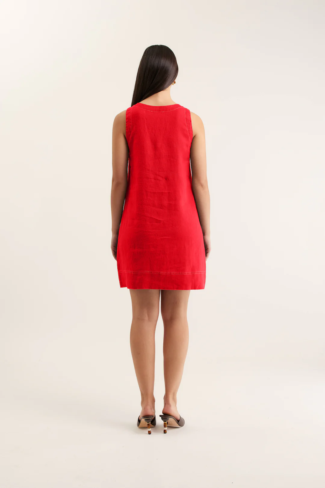 Tani Linen Dress In Red/White - Image 2