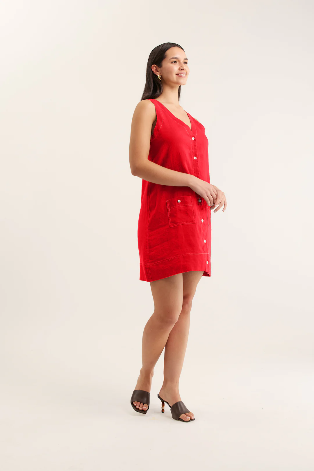 Tani Linen Dress In Red/White - Image 3