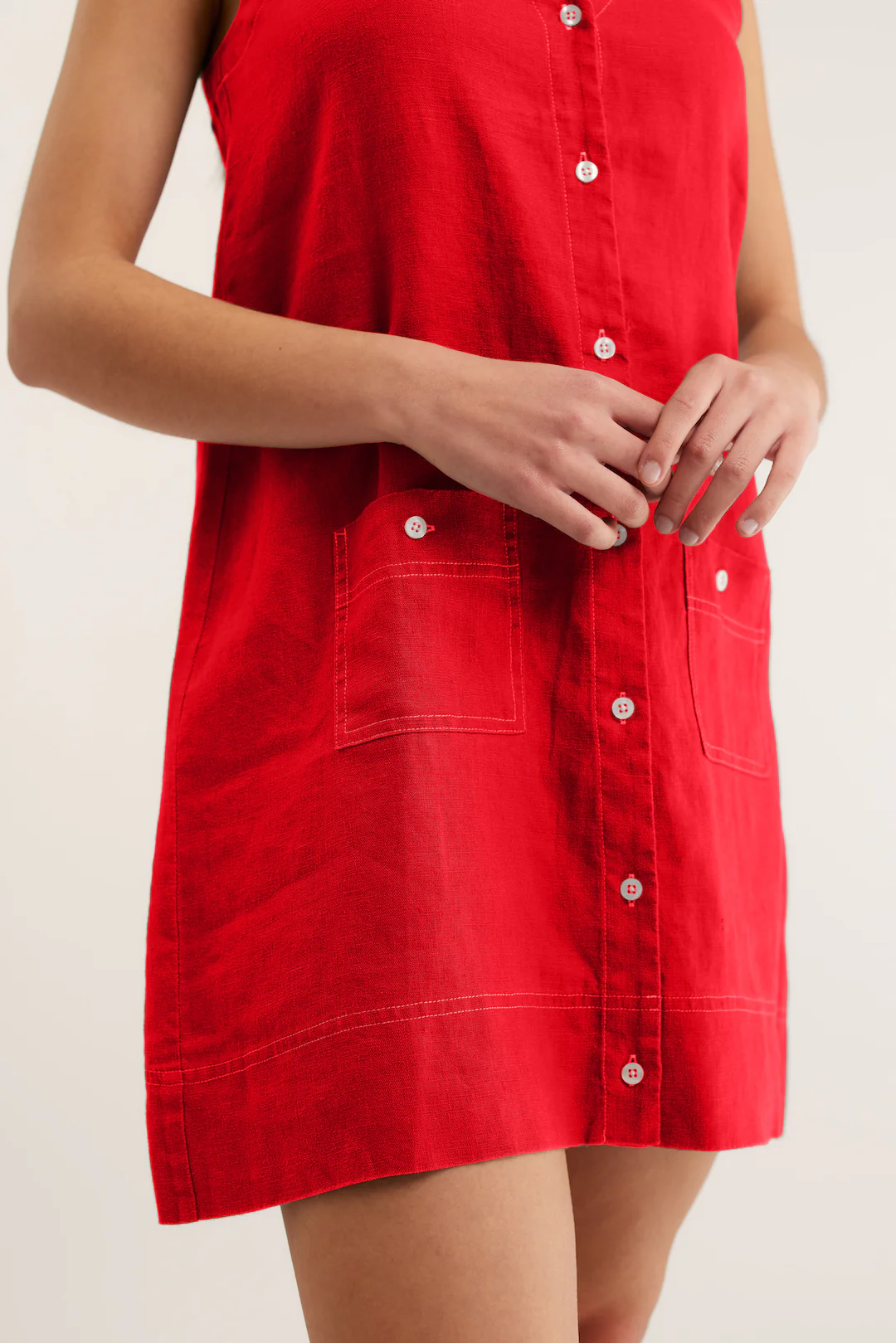 Tani Linen Dress In Red/White - Image 4