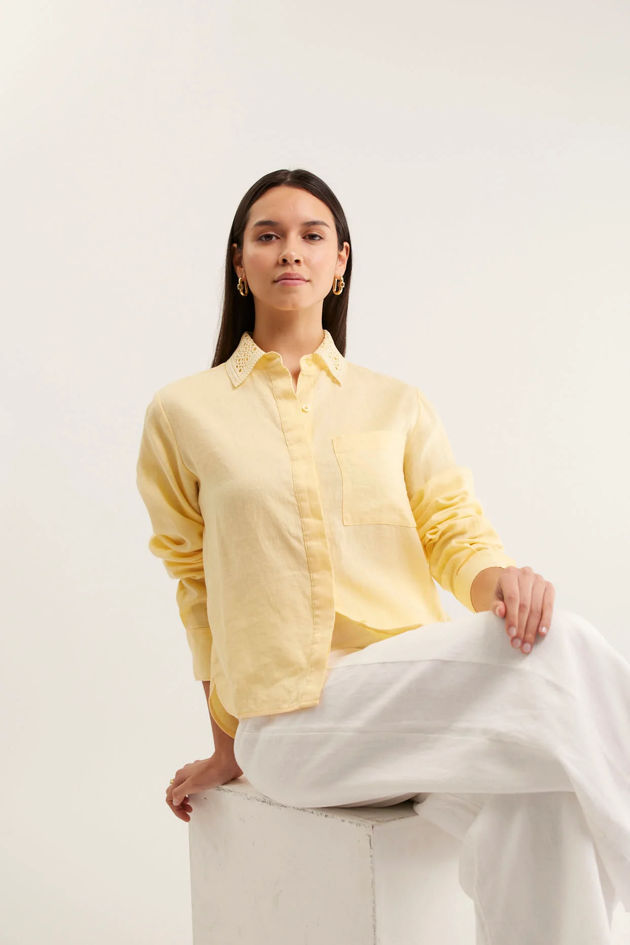 Lacey Linen Shirt In Lemon - Image 2