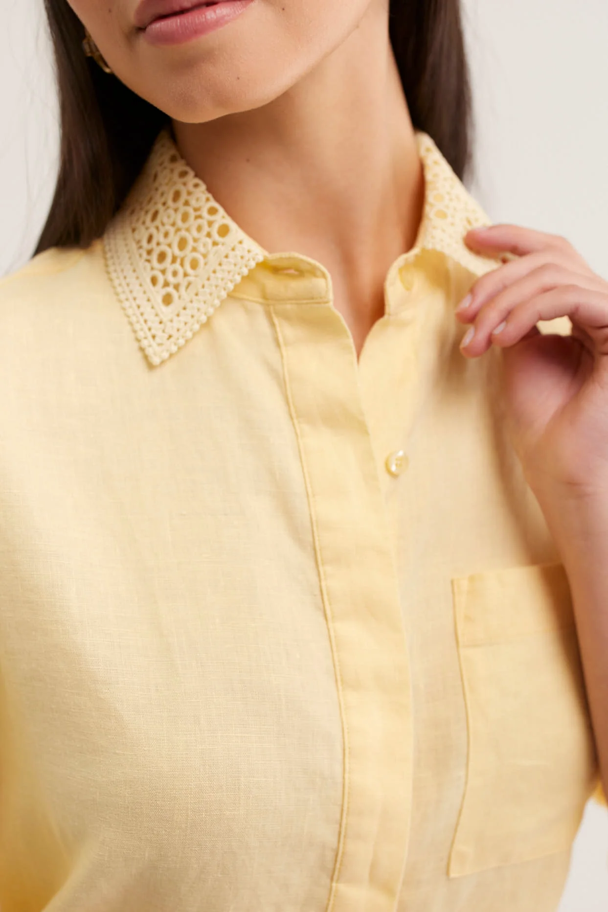 Lacey Linen Shirt In Lemon - Image 4