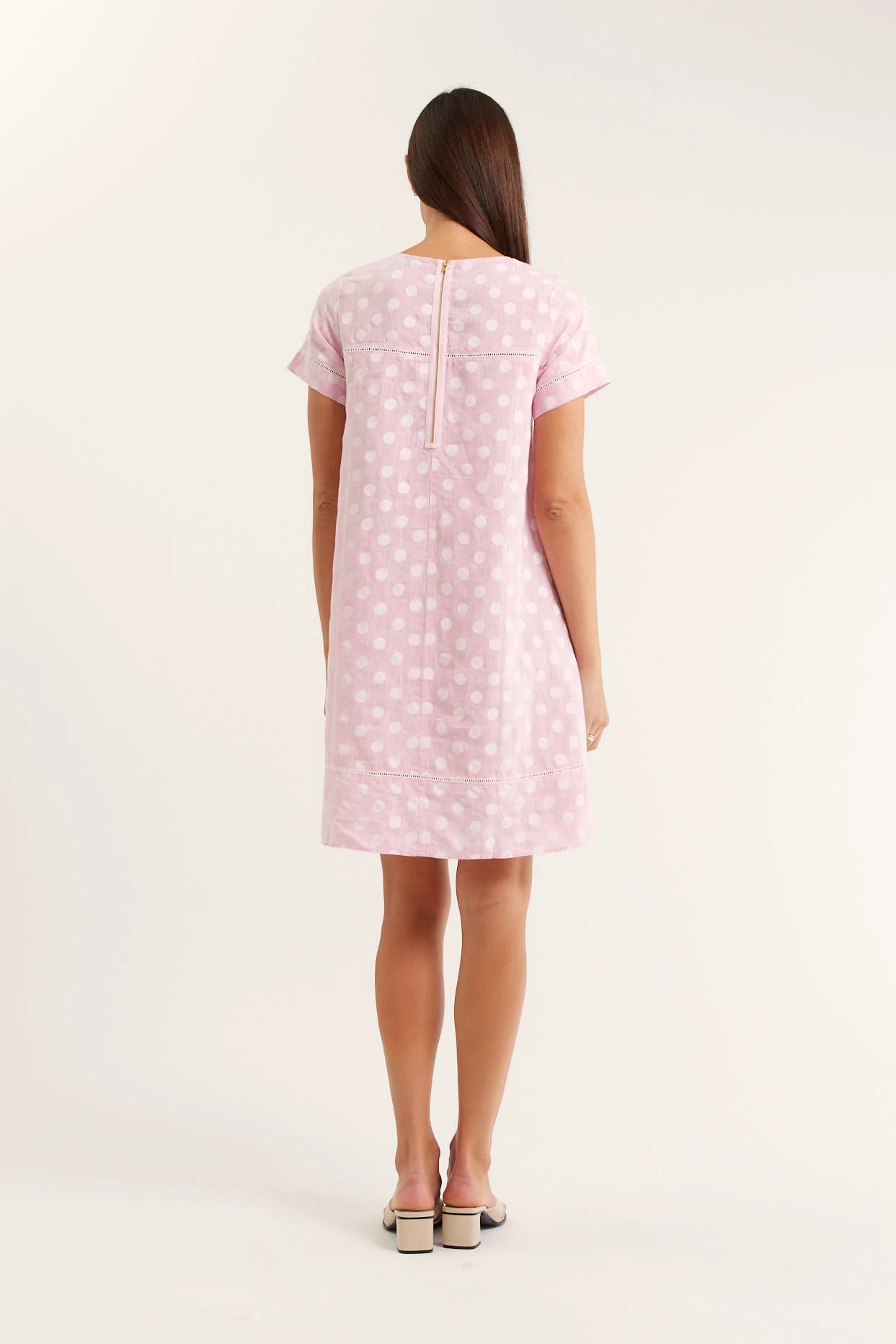 Laine Polkadot Linen Dress In Pink - Image 3
