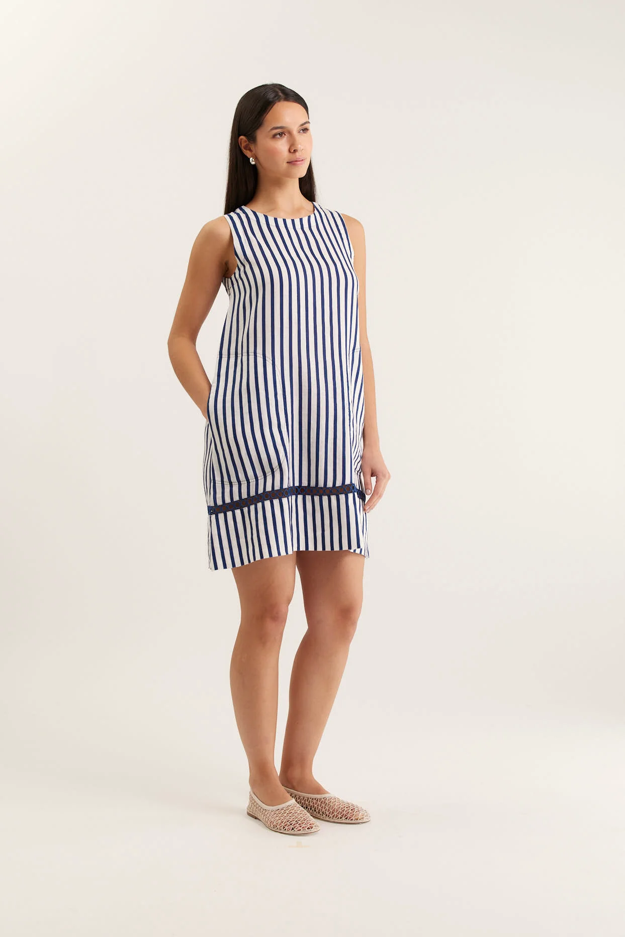 Ginger Breton Linen Dress In Navy/White - Image 5
