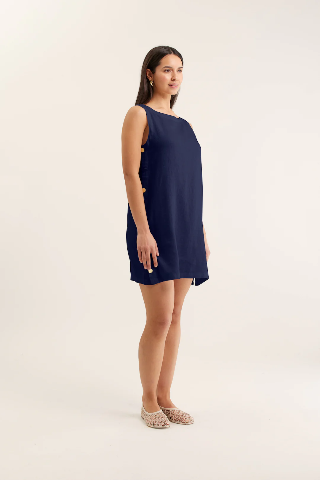Lola Linen Dress In Navy - Image 2