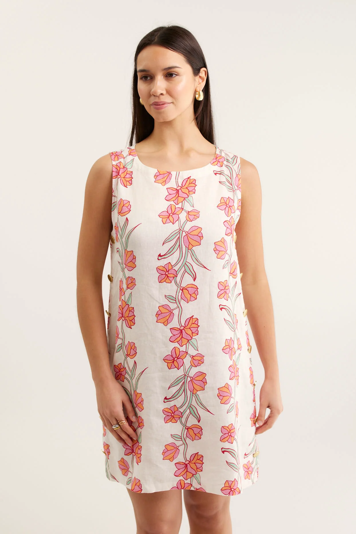 Lola Linen Dress In Pink Vine Print - Image 2