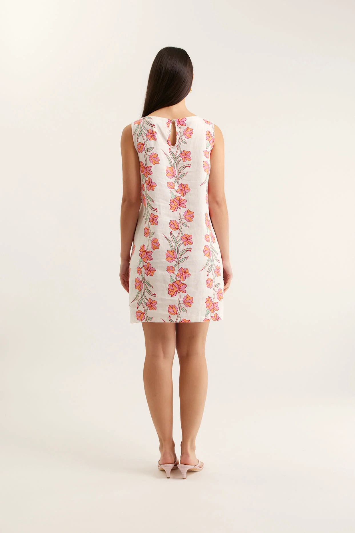 Lola Linen Dress In Pink Vine Print - Image 3