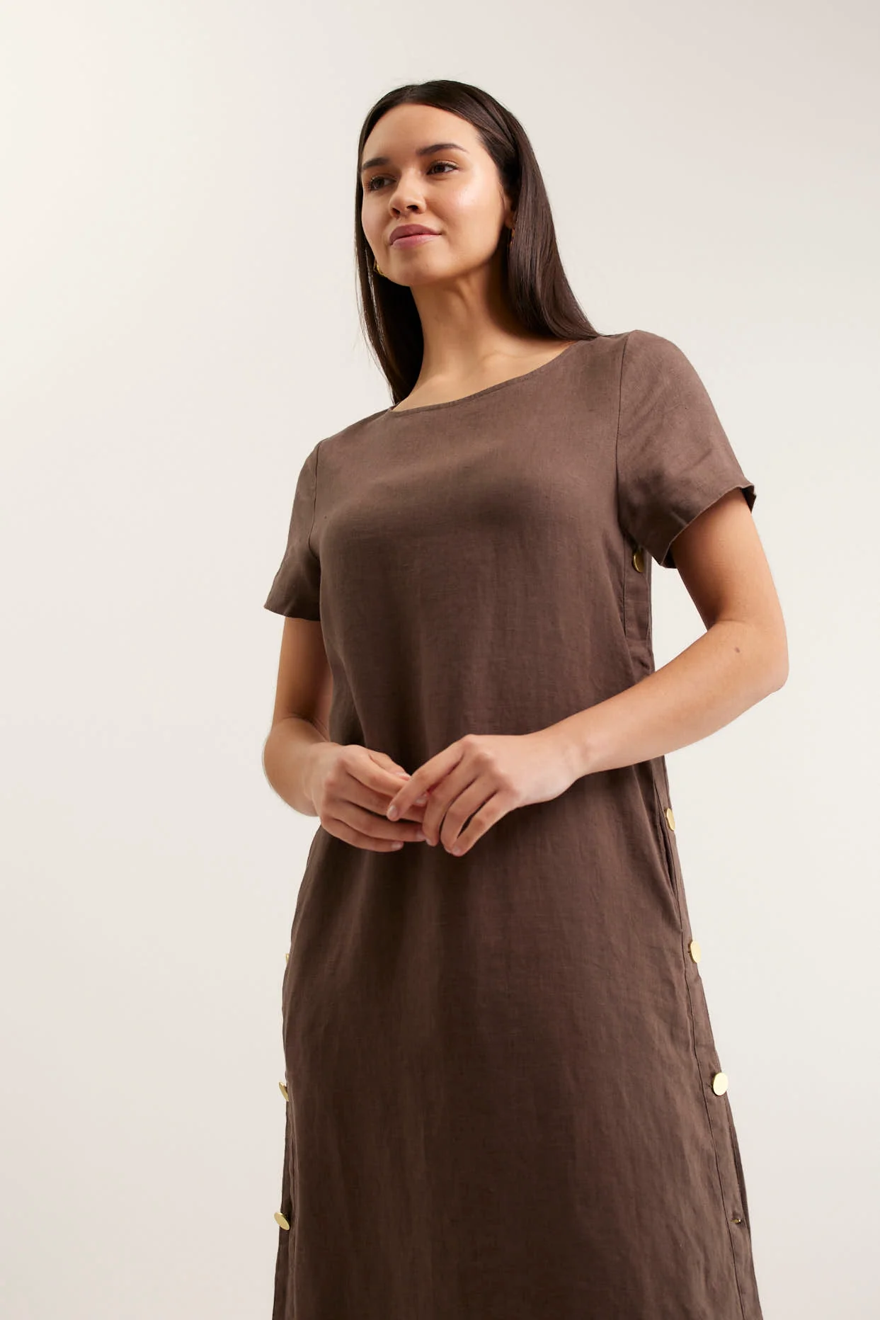 Louie Linen Dress In Choc - Image 4