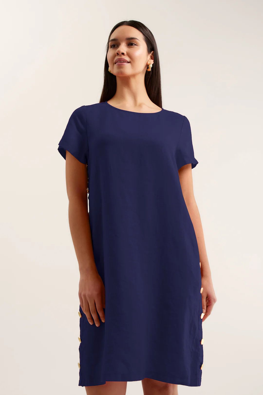 Louie Classic Linen Dress In Navy - Image 2