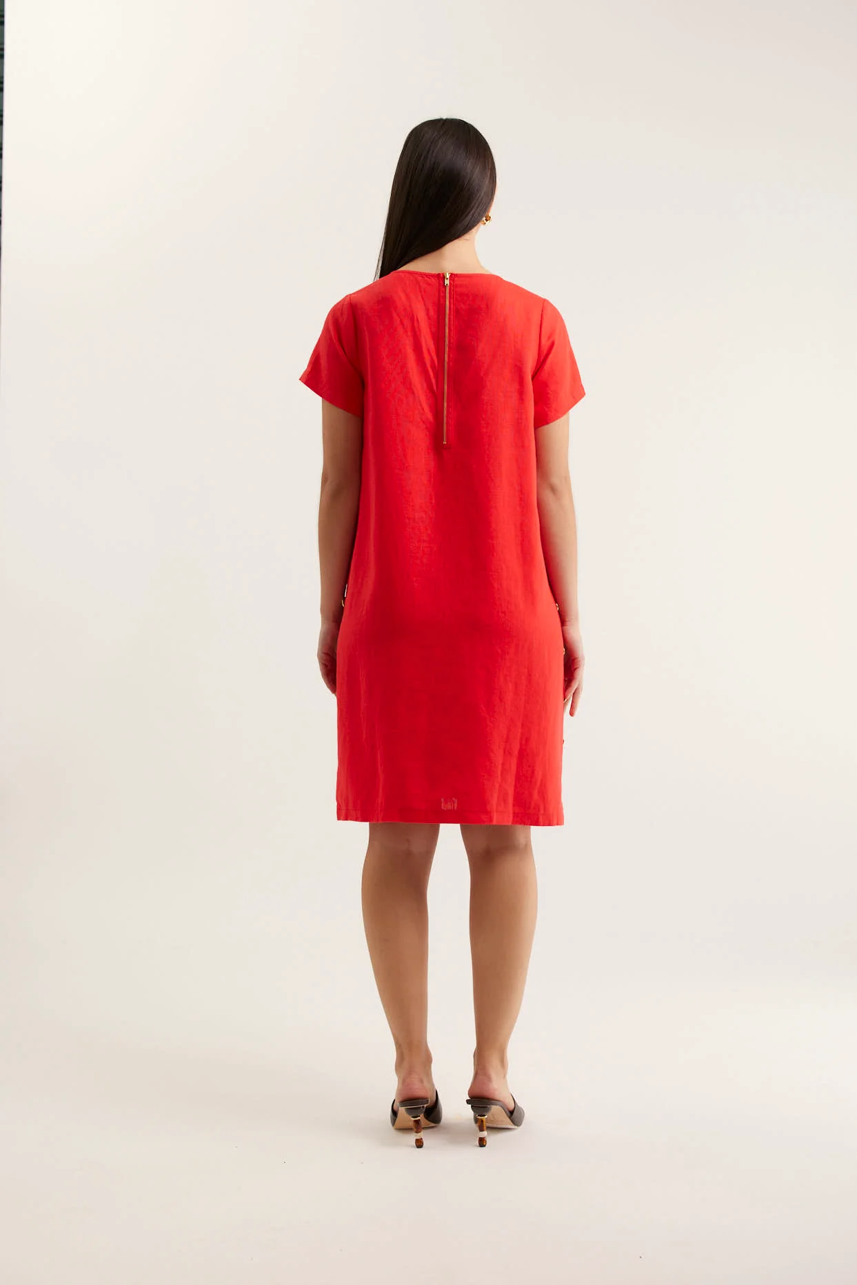 Louie Classic Linen Dress In Red - Image 3