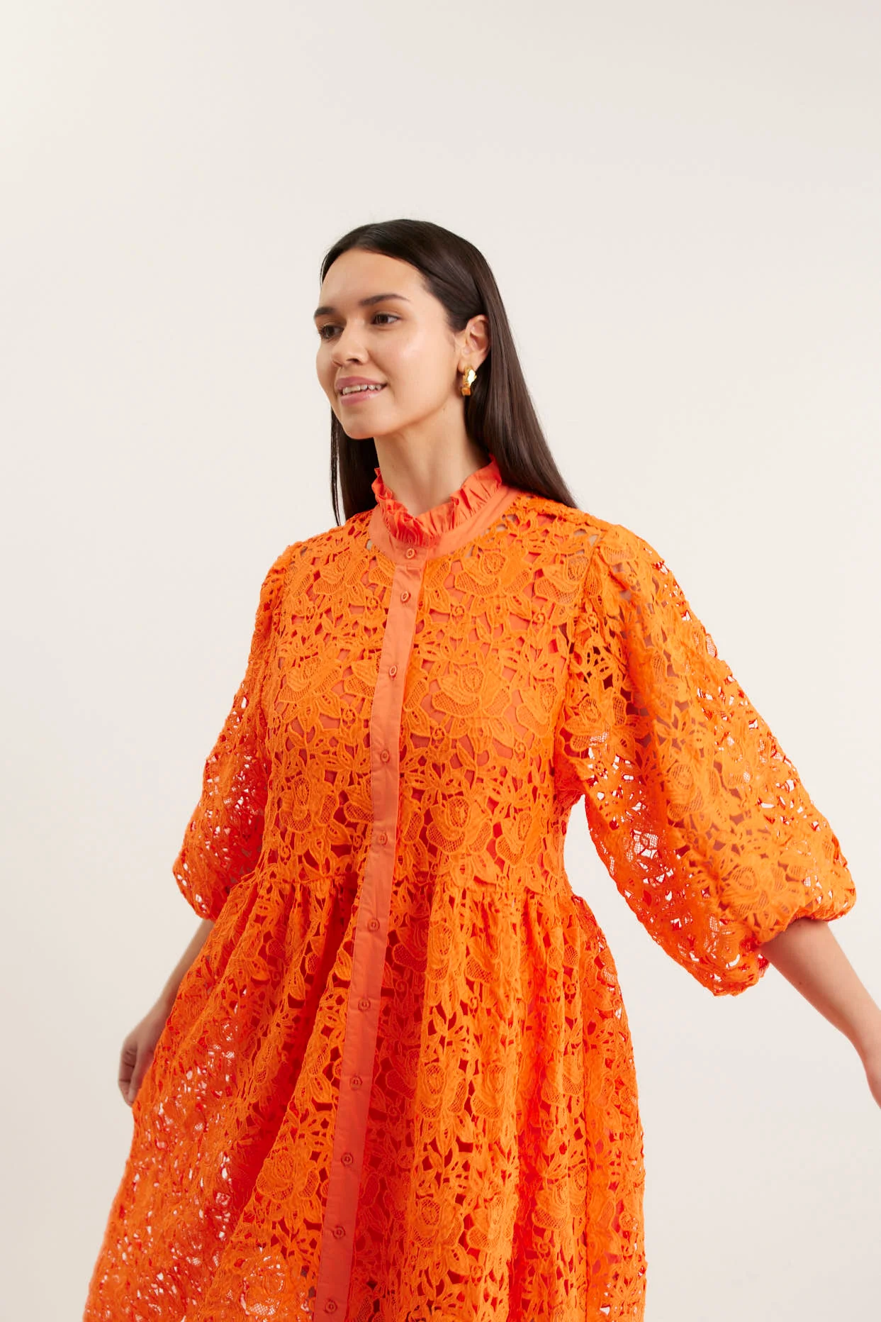 Lume Lace Dress In Tangerine - Image 2