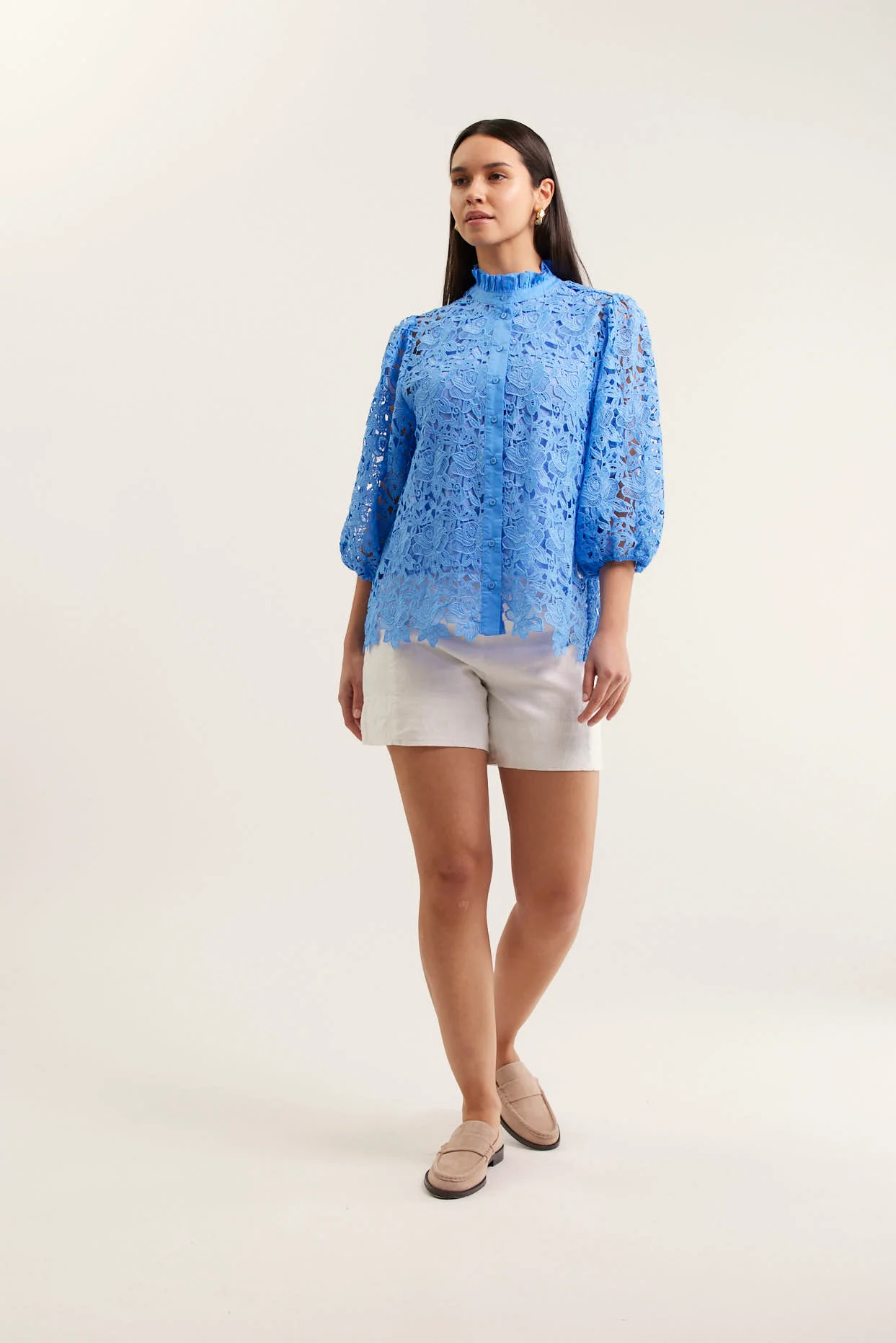 Lume Lace Shirt  In Cornflower - Image 4