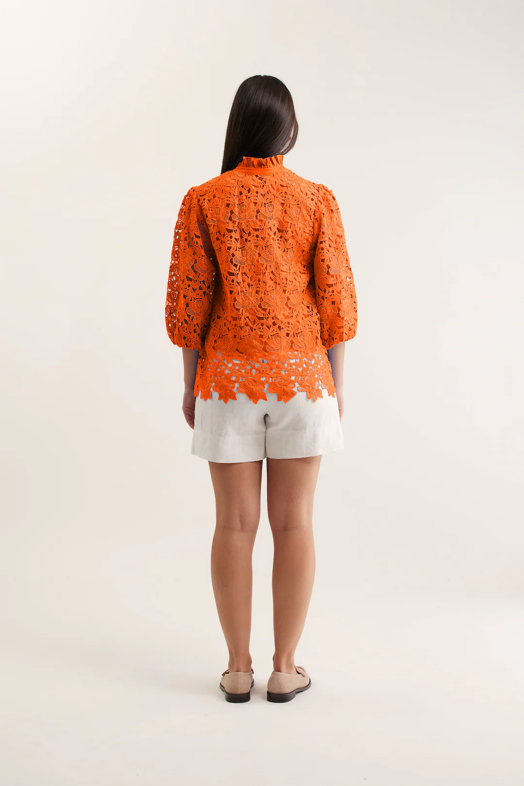 Lume Lace Shirt  In Tangerine - Image 4