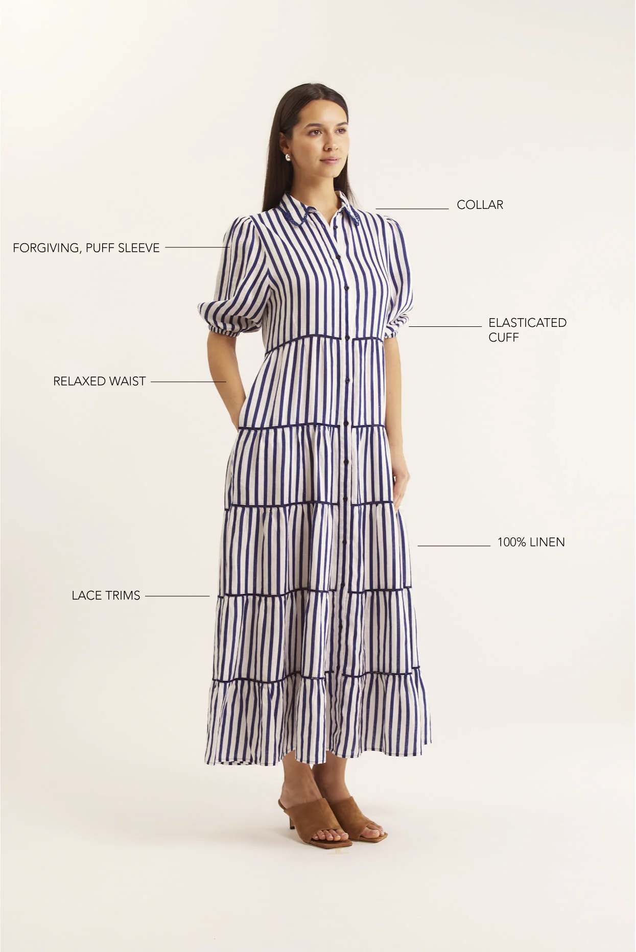 Marlow Breton Linen Dress In Navy/White - Image 3