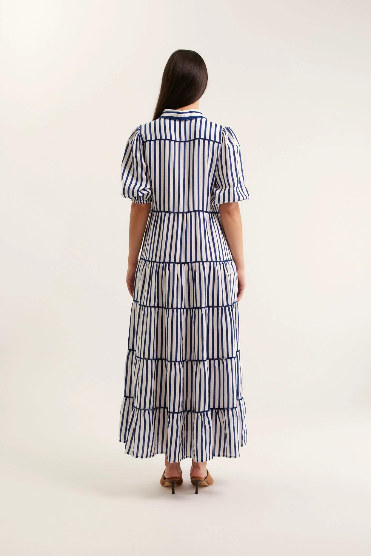 Marlow Breton Linen Dress In Navy/White - Image 4