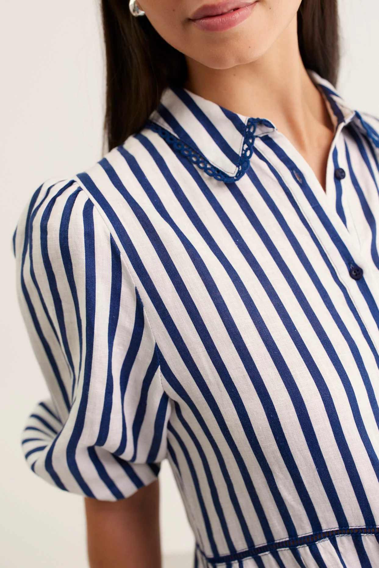 Marlow Breton Linen Dress In Navy/White - Image 6