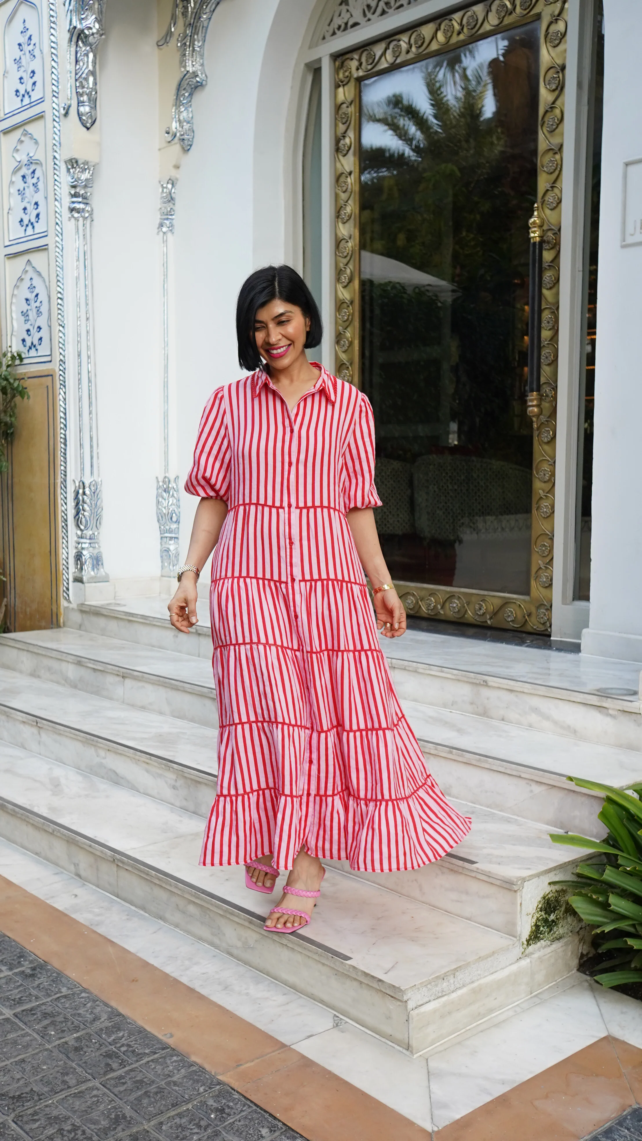 Marlow Breton Linen Dress In Pink/Red - Image 2