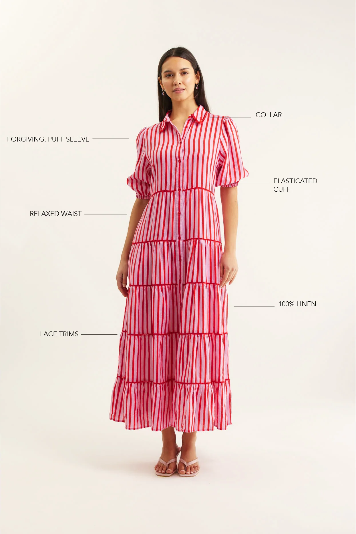 Marlow Breton Linen Dress In Pink/Red - Image 4