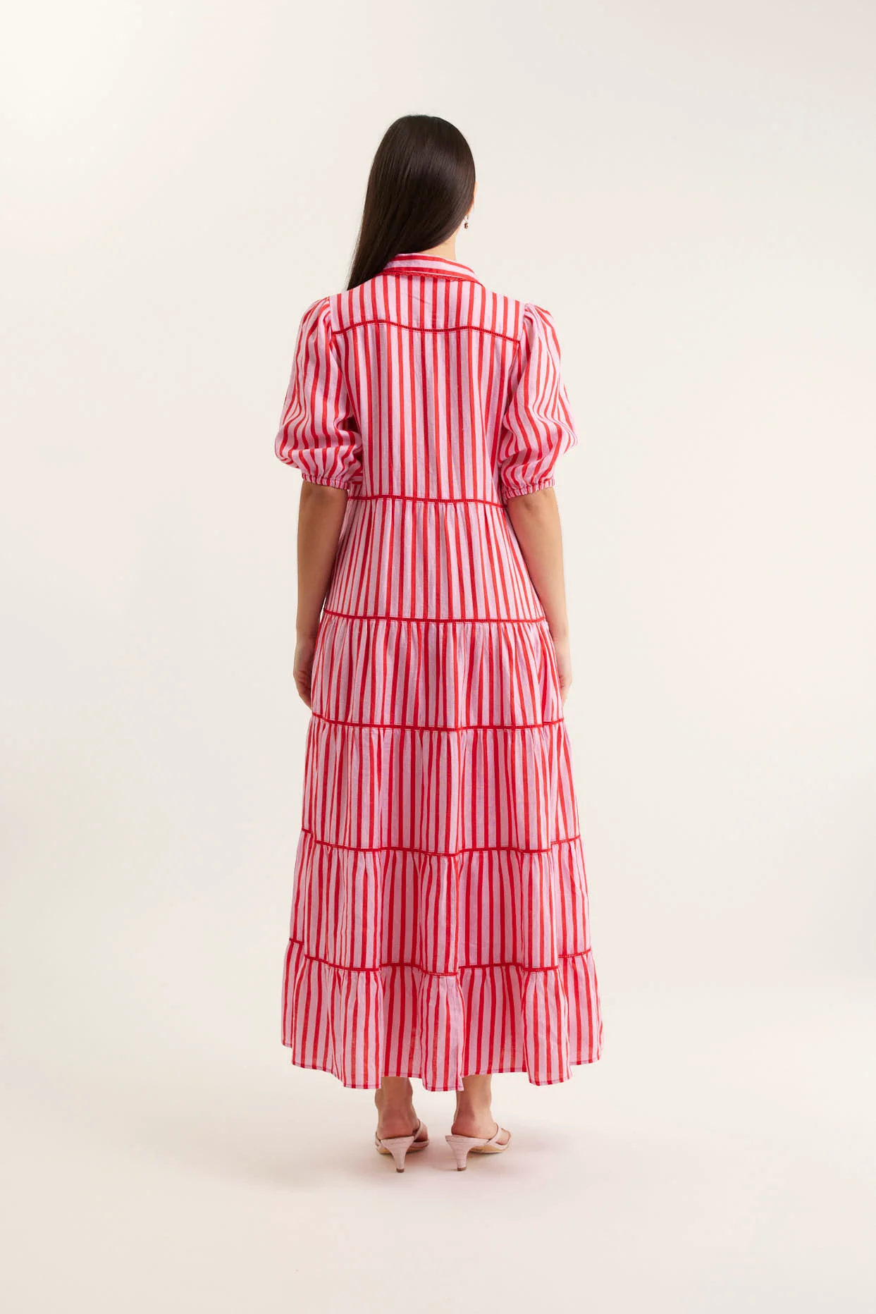 Marlow Breton Linen Dress In Pink/Red - Image 5