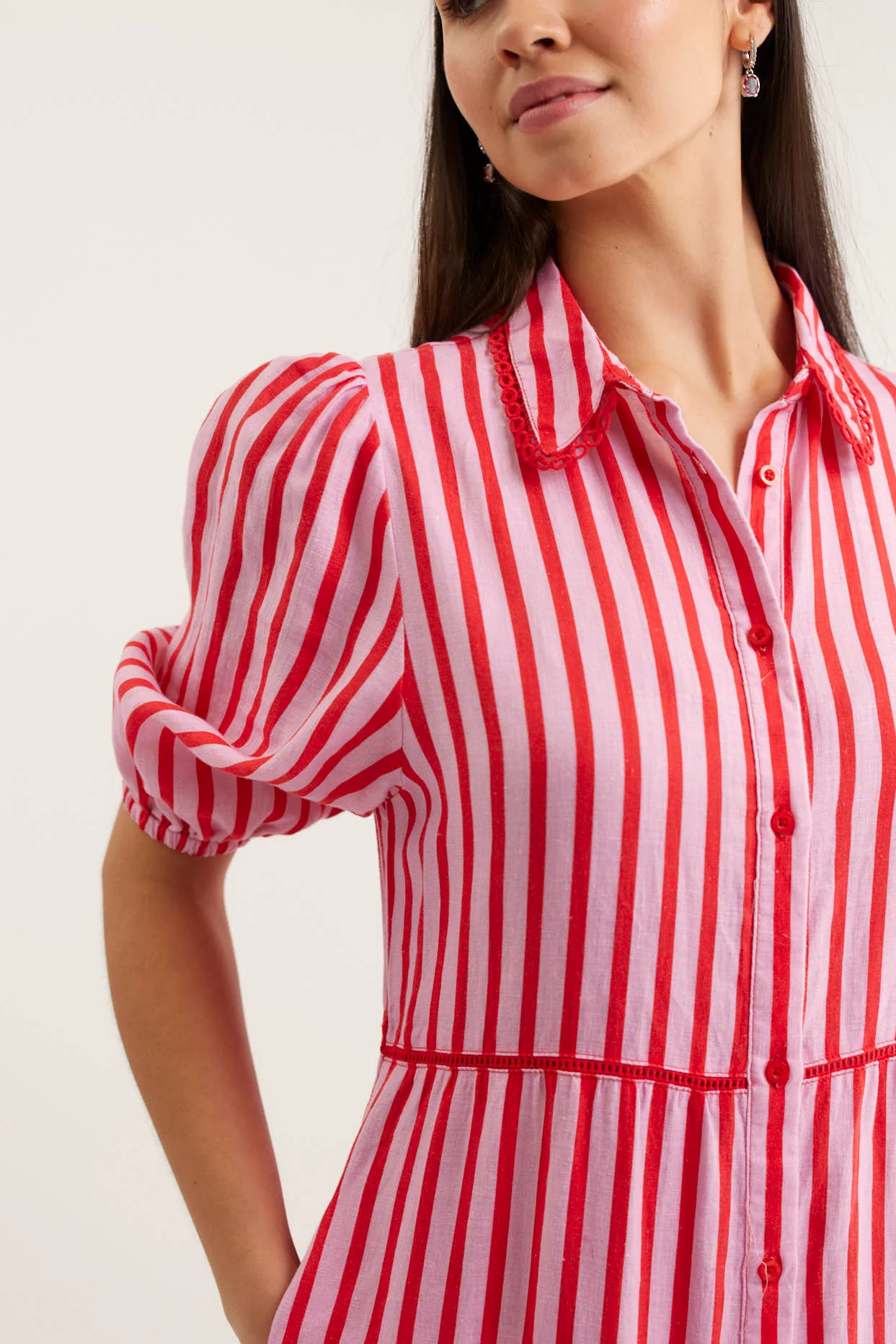 Marlow Breton Linen Dress In Pink/Red - Image 6