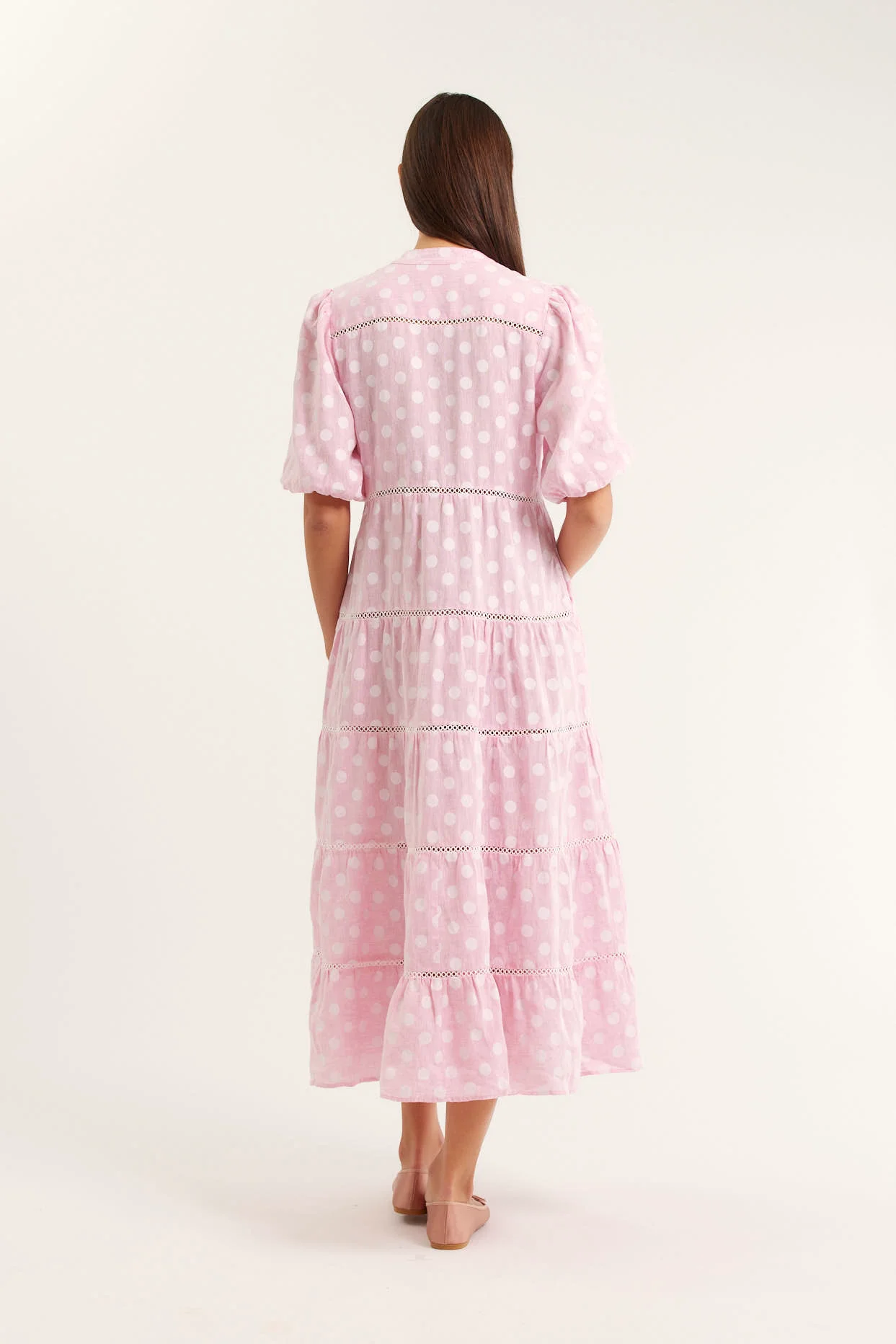 Martina Polkadot Linen Dress In Pink - Image 3