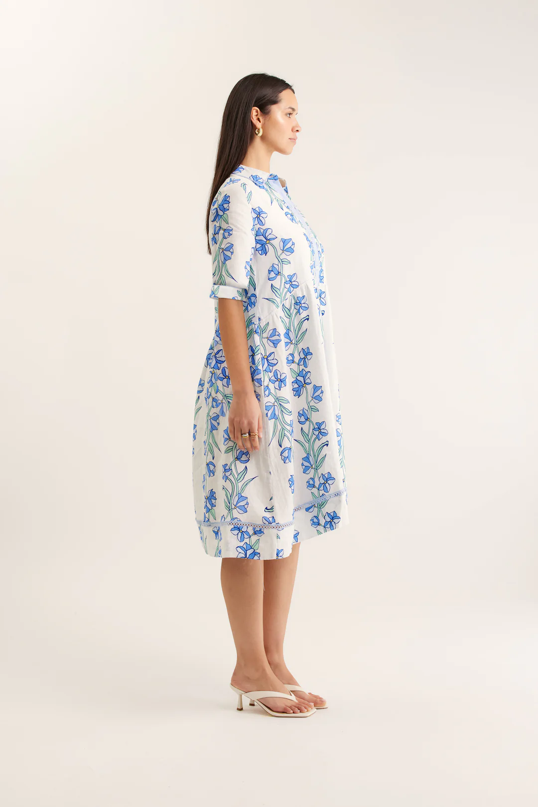 Maxine Linen Dress In Blue Vine Print - Image 2
