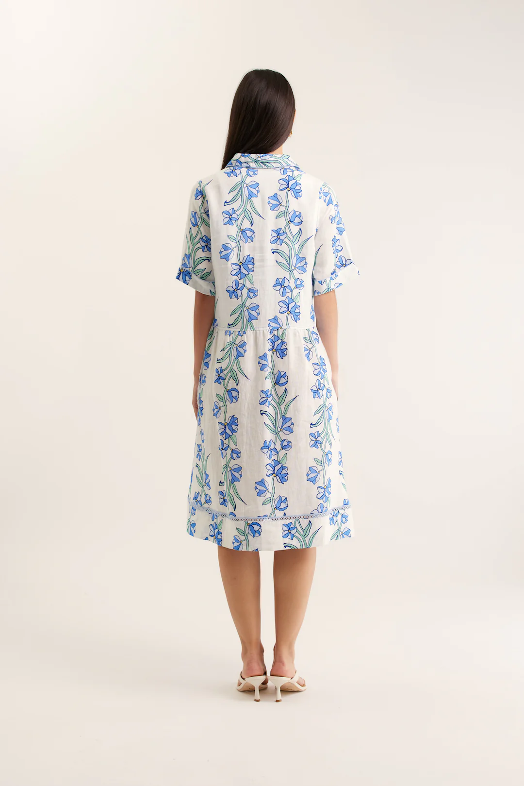 Maxine Linen Dress In Blue Vine Print - Image 3