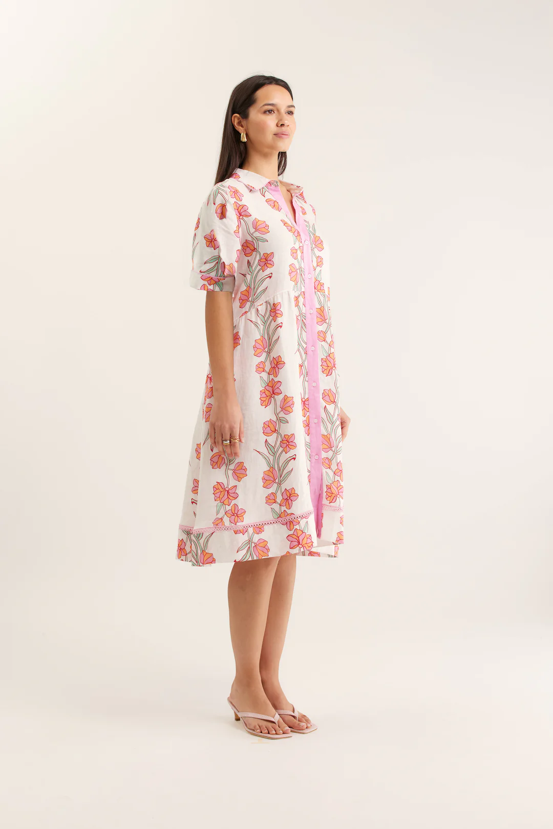 Maxine Linen Dress In Pink Vine Print - Image 2