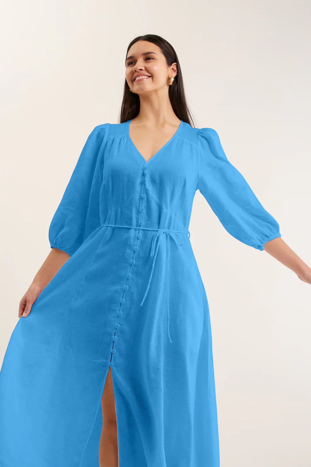 Maya Linen Dress In Cornflower - Image 2