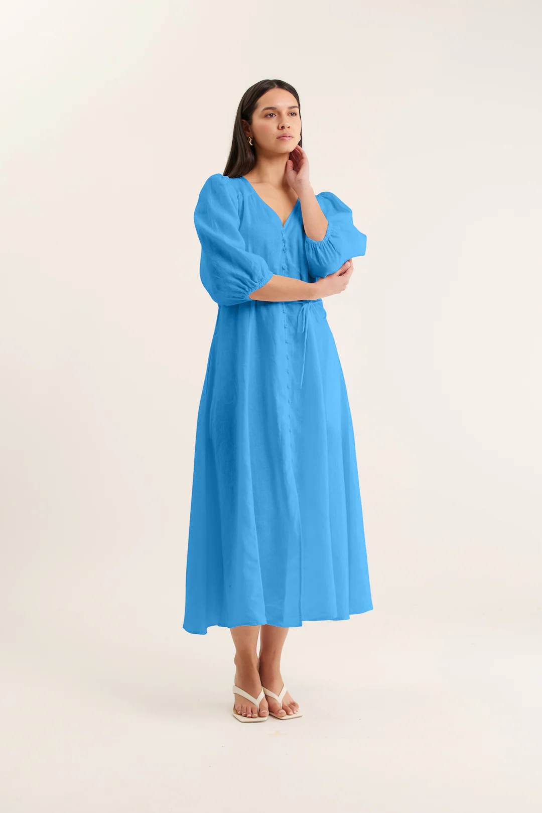 Maya Linen Dress In Cornflower - Image 5