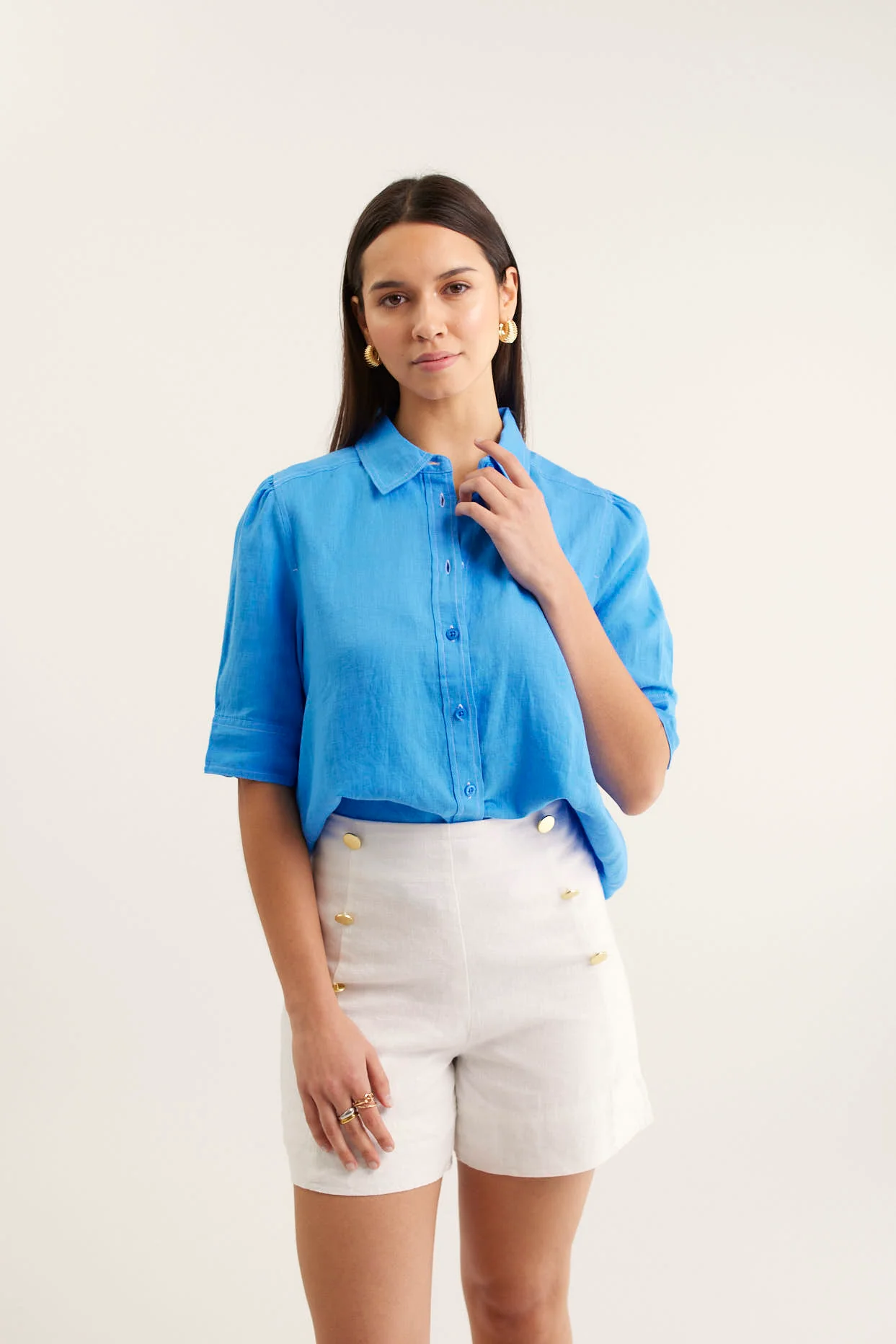 Ruby Linen Shirt  In Cornflower - Image 4