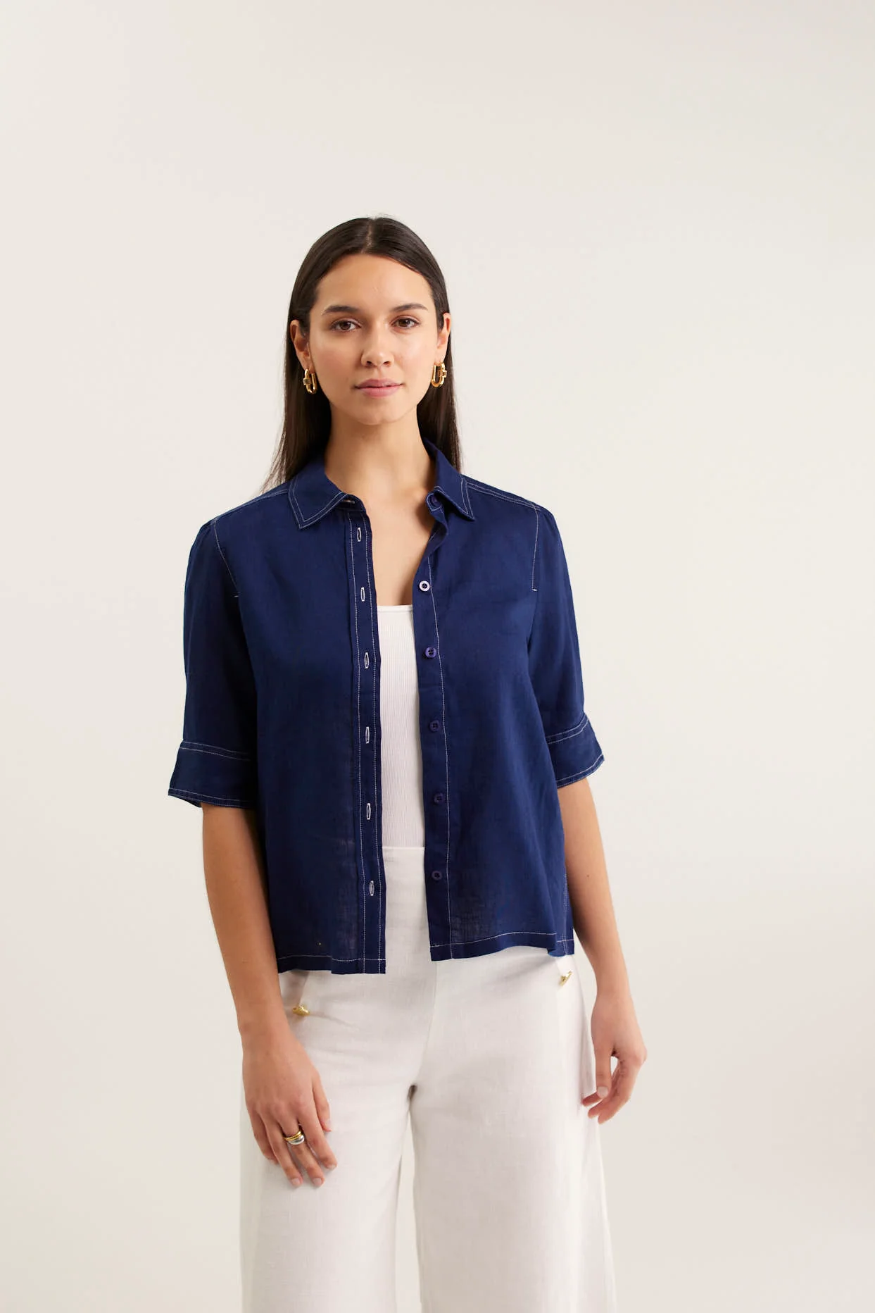 Ruby Linen Shirt  In Navy - Image 3