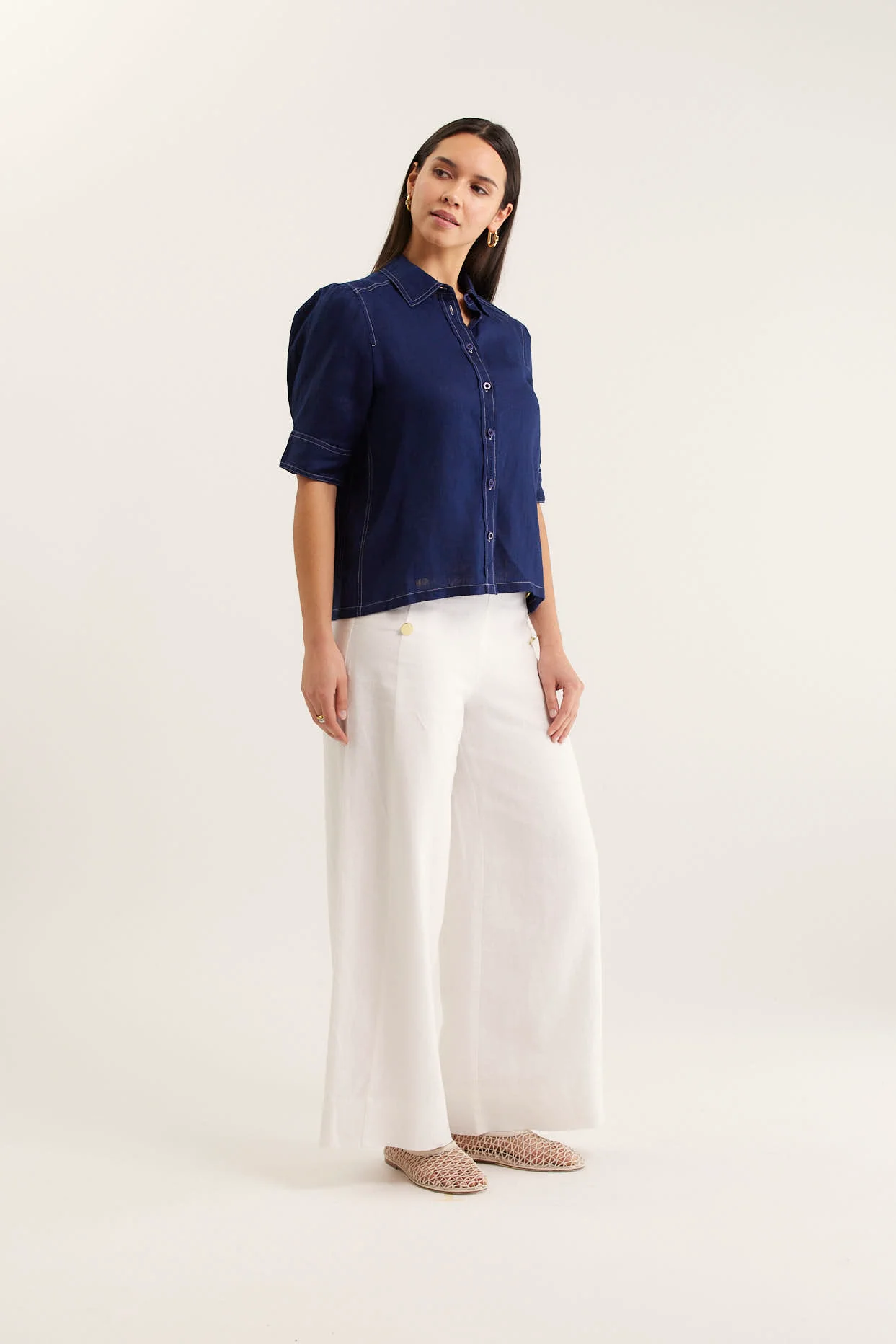 Ruby Linen Shirt  In Navy - Image 4