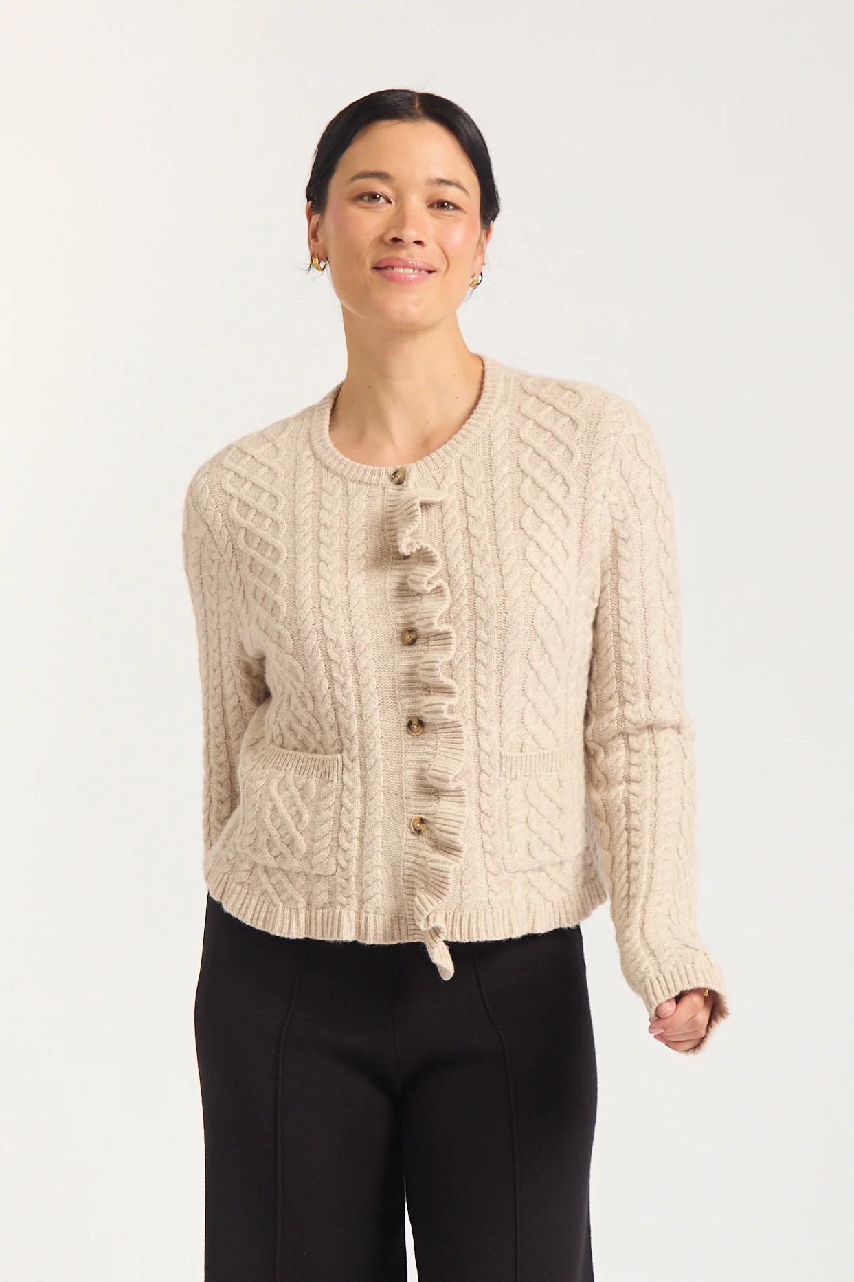 Peony Merino Cashmere Cardigan In Porridge - Image 4