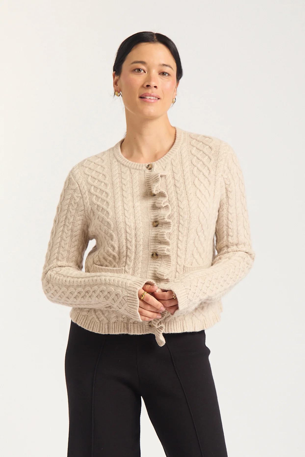 Peony Merino Cashmere Cardigan In Porridge - Image 5