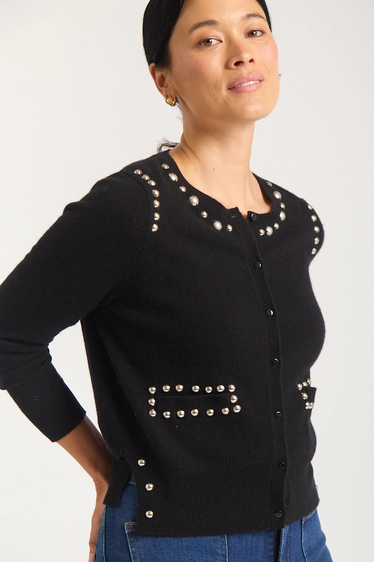 Peridia Merino Cashmere Cardigan In Black - Image 4