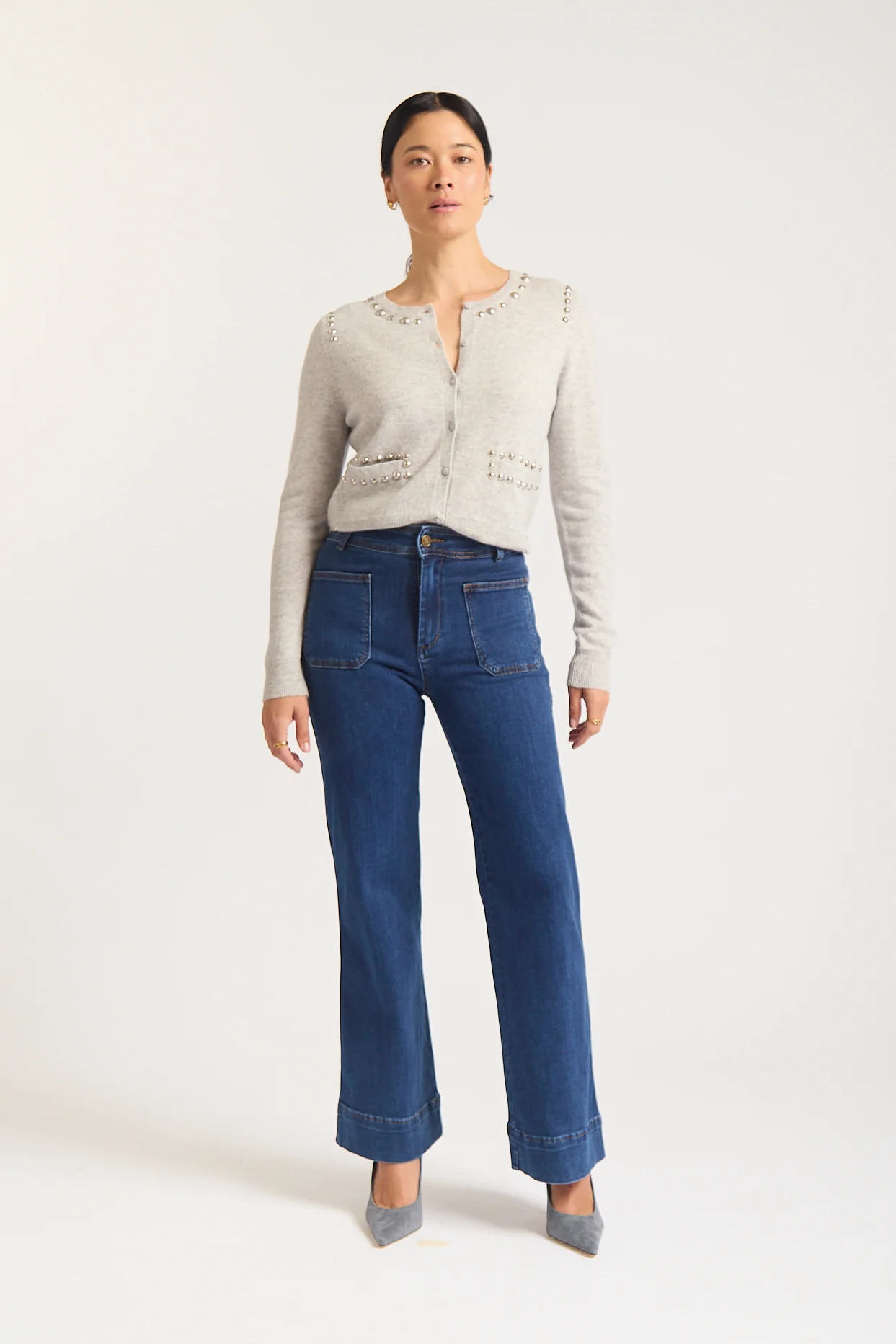 Peridia Merino Cashmere  Cardigan In Mineral Grey - Image 3