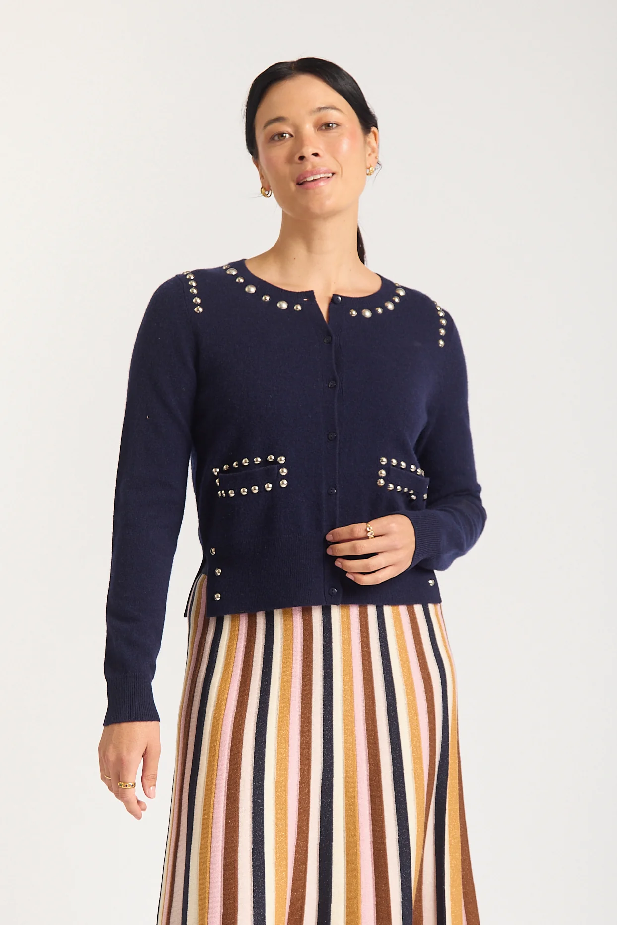 Peridia Merino Cashmere Cardigan In Peacoat - Image 3