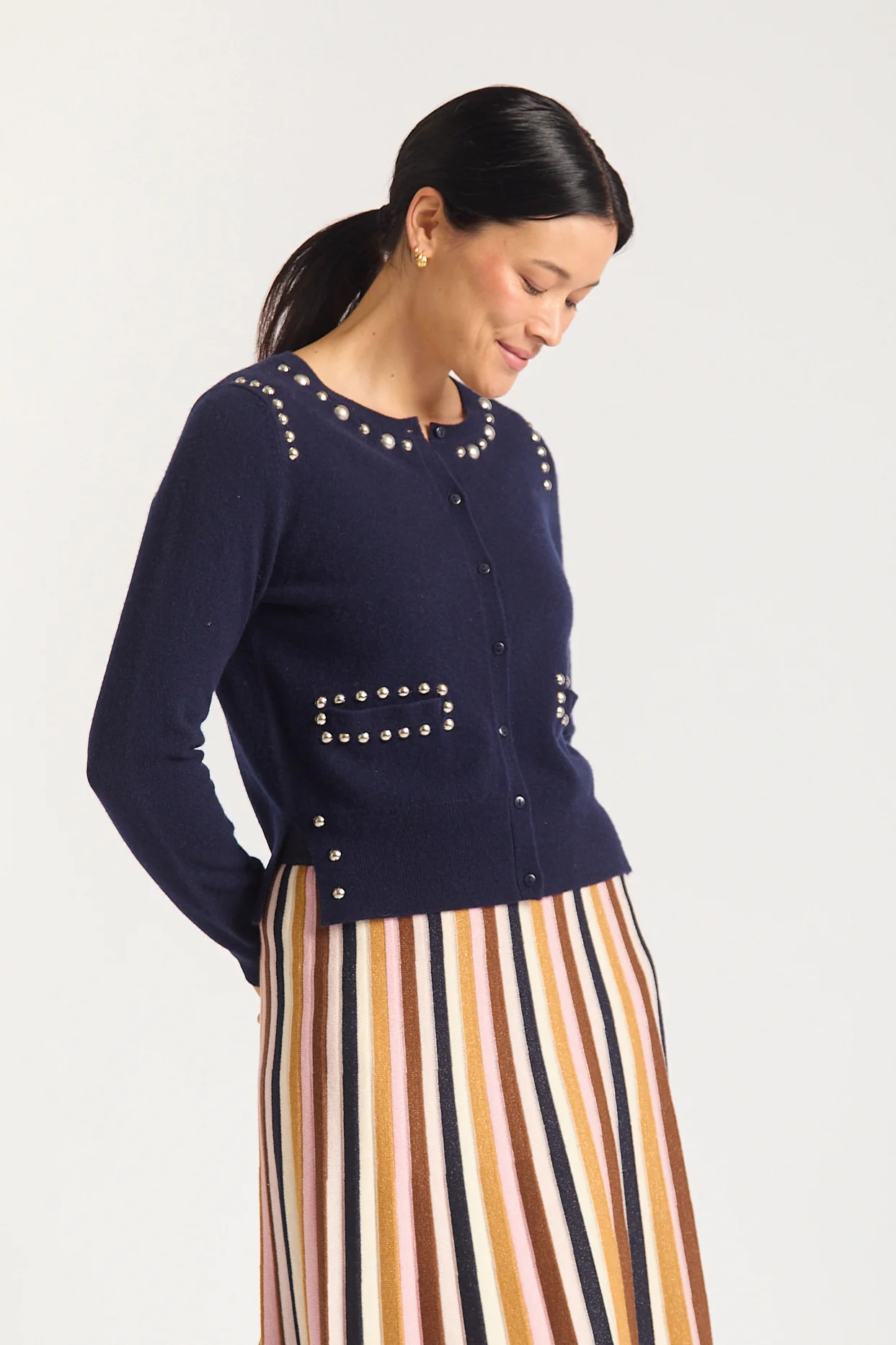 Peridia Merino Cashmere Cardigan In Peacoat - Image 4