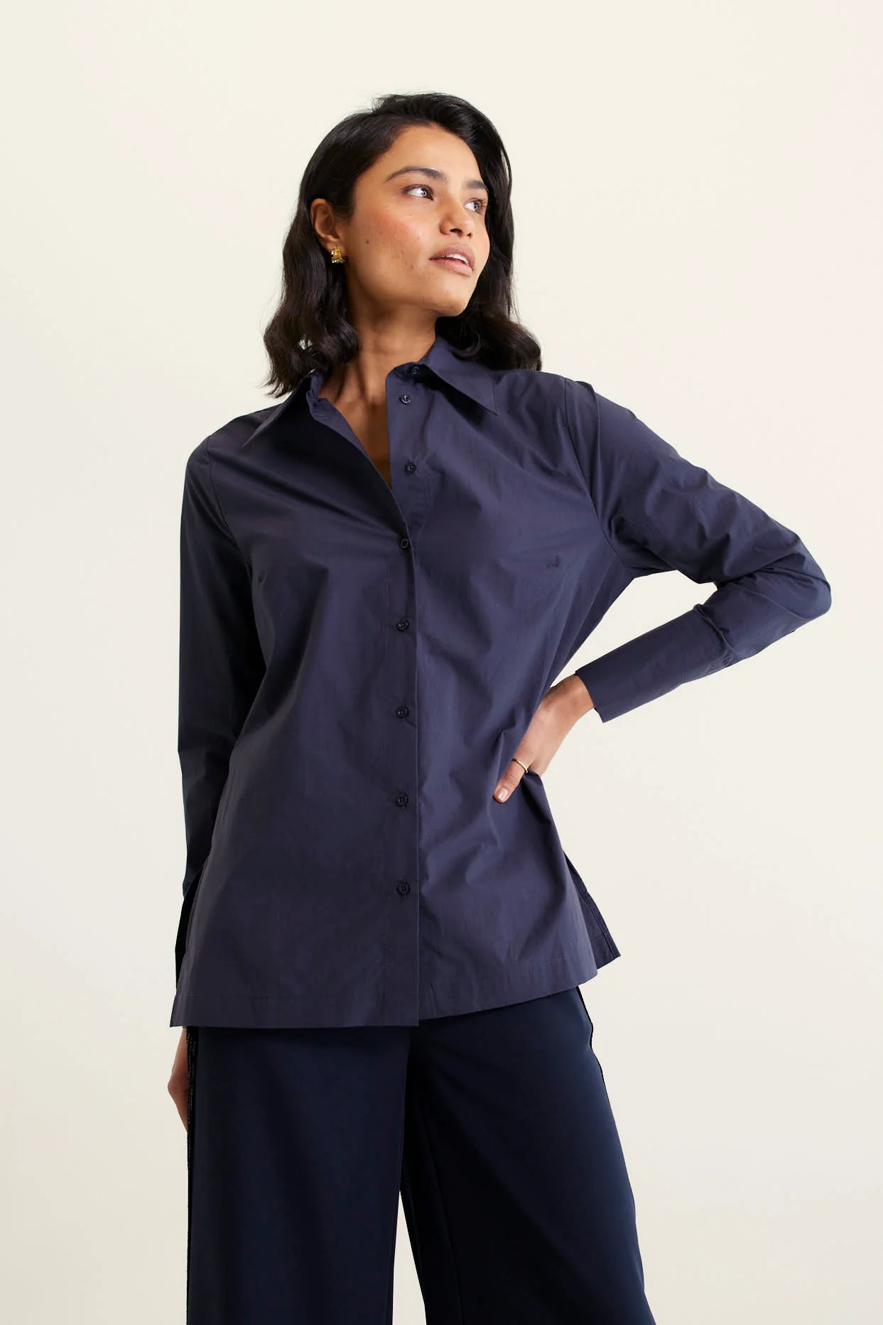 Primrose Pima Cotton Shirt In Navy - Image 3