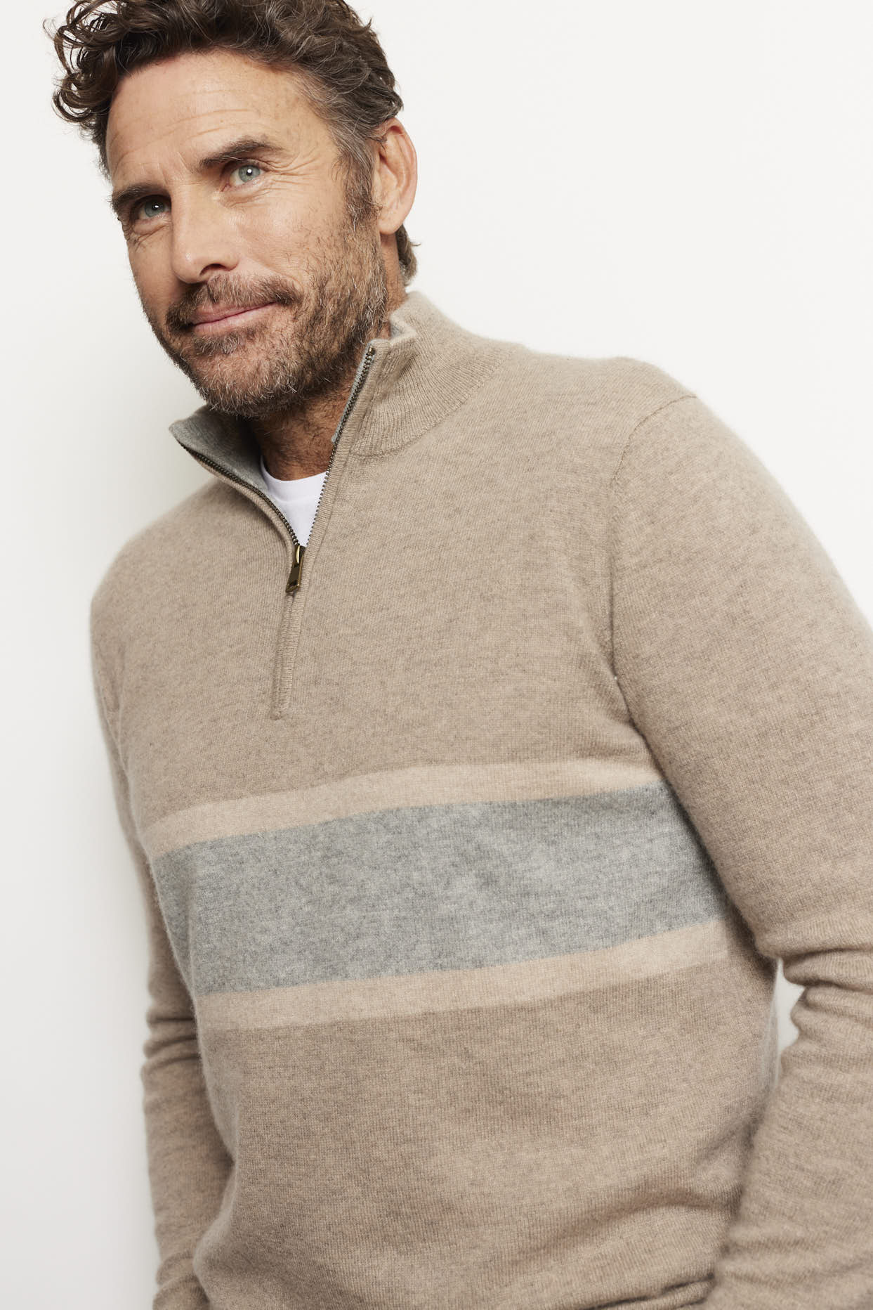 Ricky Stripe Cashmere Sweater in Walnut - Image 3